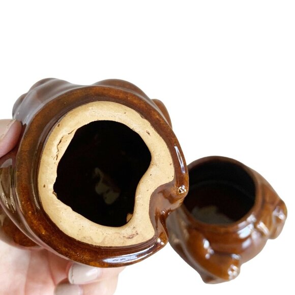 Vintage Houston Foods 1982 Honey Pot Solid Brown Bear With Original Dipper - Picture 7 of 11